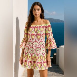 Kasia Embroidered Boho Dress L • 100% Cotton Eyelet • Made in Greece Vacation
